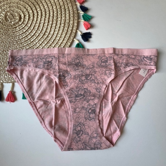 Victoria's Secret Stretch Cotton Bikini Panty Pretty Pink Floral Large NEW - Picture 1 of 5